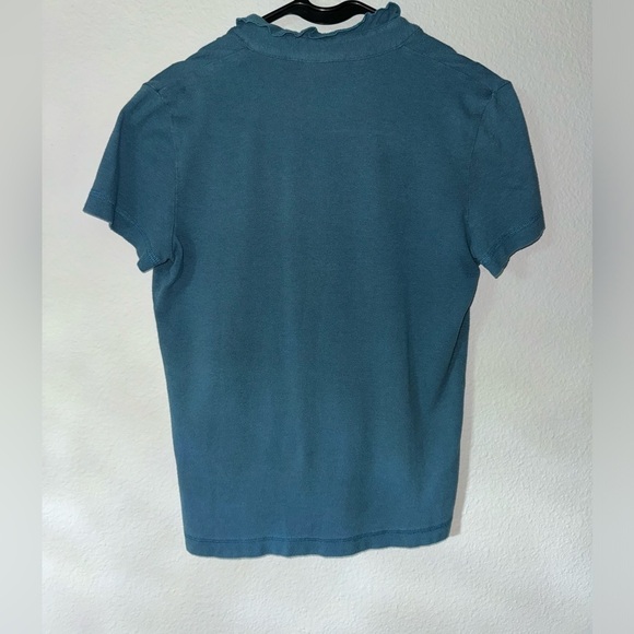 Tory Burch- ruffle lidia polo size xs- Pima cotton- button down- Blue - Picture 4 of 5